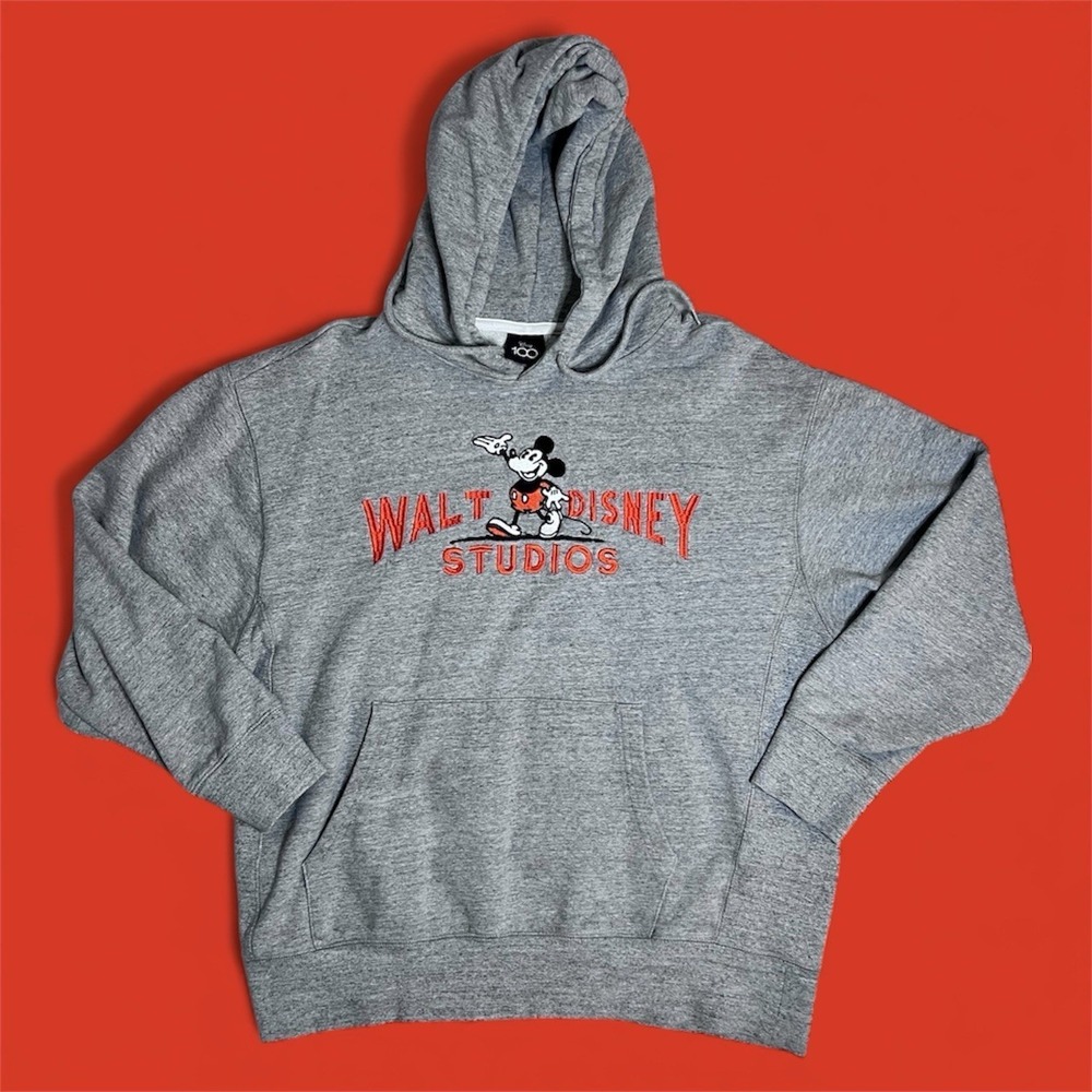 Disney 100 Mickey Mouse Gray Pullover Hoodie Size L – Pre-Owned Good Condition